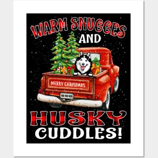 Warm Snuggles And Husky Cuddles Truck Tree Christmas Gift Posters and Art